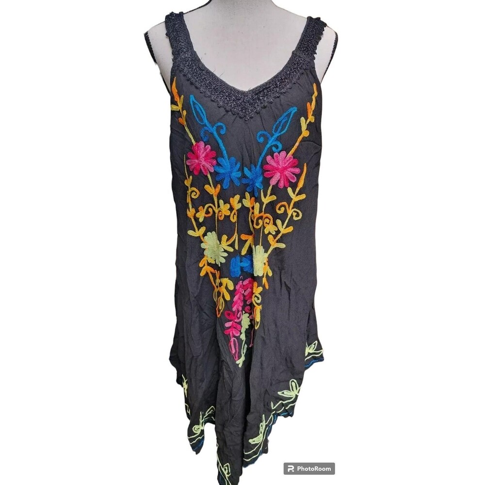 Exist Black Embroidered Boho Dress One Size Flowy Hippie